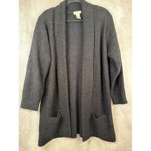 NWOT VTG Yarnworks Cardigan Women XL Black Boucle Open Front Shawl Collar